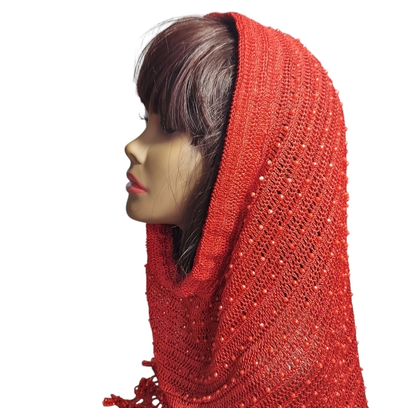 Convertible Fashion Cowl Hoodie Crochete Ruby Red Beaded - Picture 1 of 12